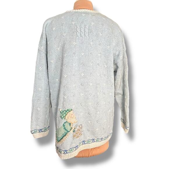 Vintage 90s Marisa Christina Christmas Pastel Blue Knit Cardigan Sweater Plus 2X - Picture 6 of 16
